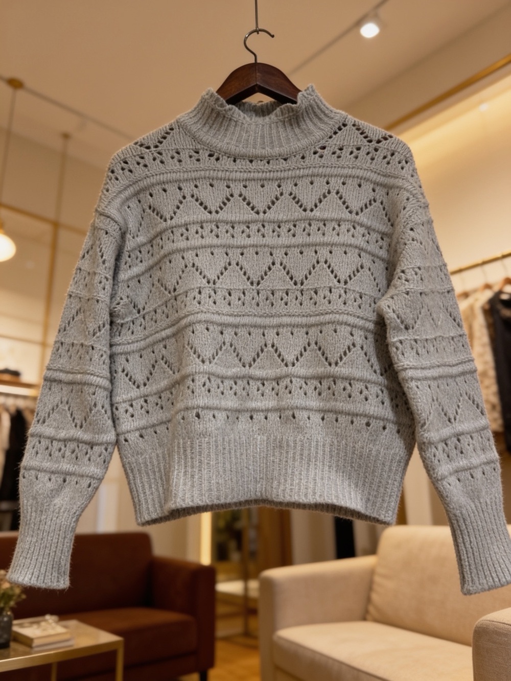 Chelsea & Theodore Gray Pointelle Mock Neck Sweater